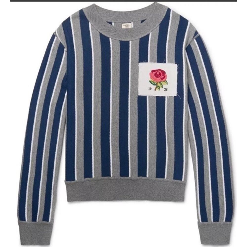 Kent & Curwen Sz S Oversized Appliquéd Striped Cotton Wool Blend Sweater Mans